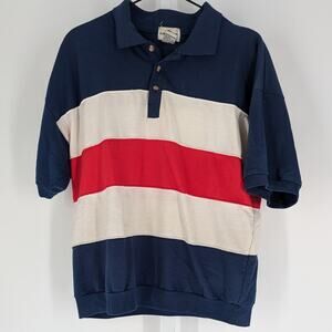 Vintage 1980s Jean Michaud Mens Sz XL Short Sleeve Polo Shirt Red White Blue